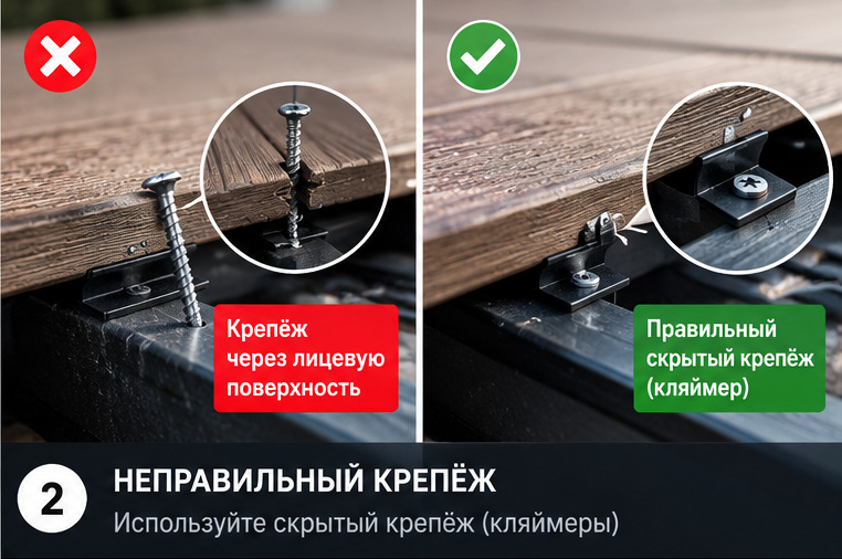 Схема крепления террасной доски кляймером