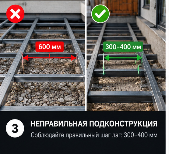 Схема металлической подконструкции террасы с лагами