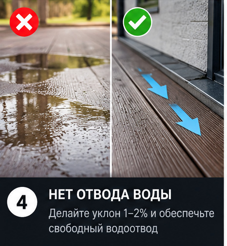 Схема отвода дождевой воды из-под настила ДПК